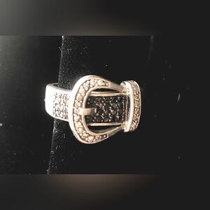 Vintage Black & White Diamond Belt Buckle Sterling 925 Ring
